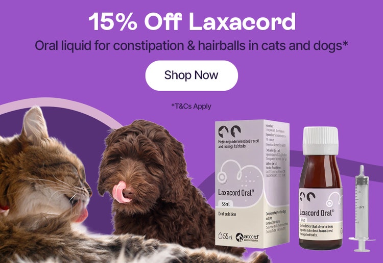 15% off laxacord - Oral liquid for constipation &amp; hairballs in cats &amp; dogs*