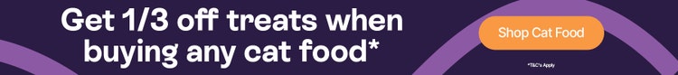 Get a third off treats when buying any cat food* - Shop Cat Food