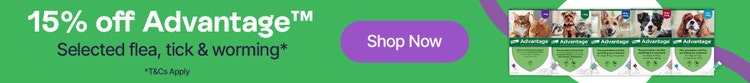15% off Advantage Selected flea, tick &amp; worming*