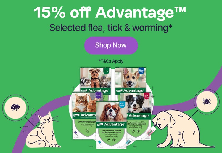 15% off Advantage Selected flea, tick &amp; worming* Shop Now