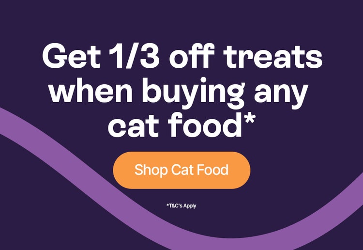 Get a third off treats when buying any cat food* Shop Cat Treats