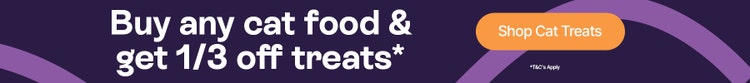 Get a third off treats when buying any cat food* Shop Cat Treats