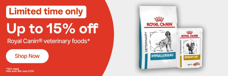 Limited time only - Up to 15% off - Royal Canin veterinary foods* - Shop Now - T&Cs Apply - Offer ends 18th June 23:59pm