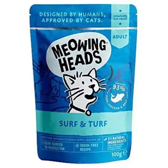 Meowing Heads Grain Free Surf & Turf Adult Wet Cat Food 10 x 100g Pouches 18098