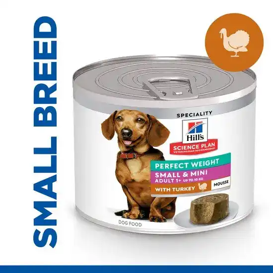 Hill's SCIENCE PLAN Perfect Weight Adult Small & Mini Wet Dog Food Mousse with Turkey 12 x 200g Cans 16849