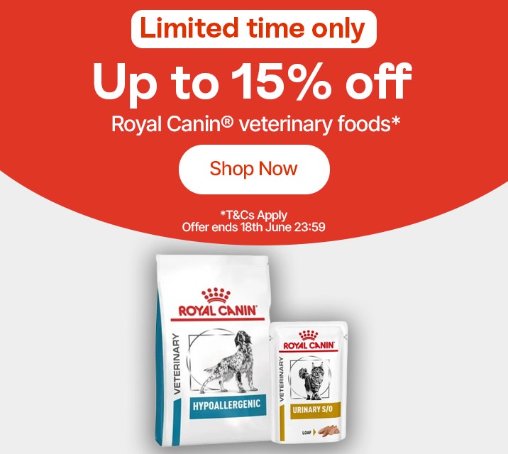 Limited time only - Up to 15% off - Royal Canin veterinary foods* - Shop Now - T&Cs Apply - Offer ends 18th June 23:59pm