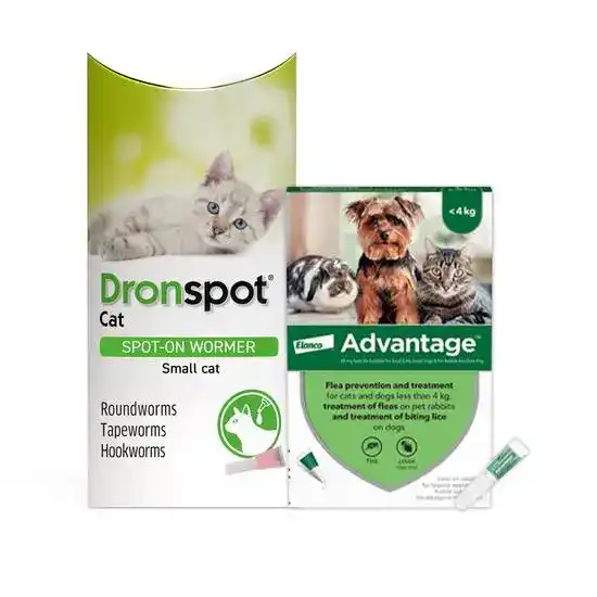 12-Month Spot-On Flea & Worm Treatment for Cats up to 8kg: Advantage & Dronspot 18733