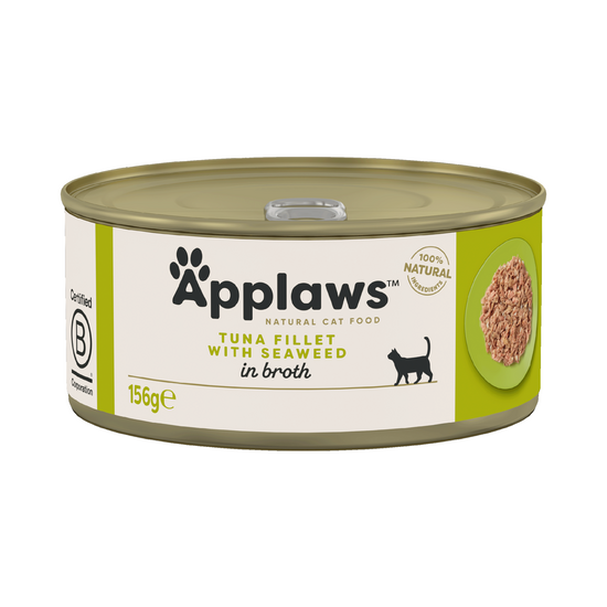 Applaws Natural Adult Wet Cat Food Tuna Fillet with Seaweed in Broth 24 x 156g Tins 16358