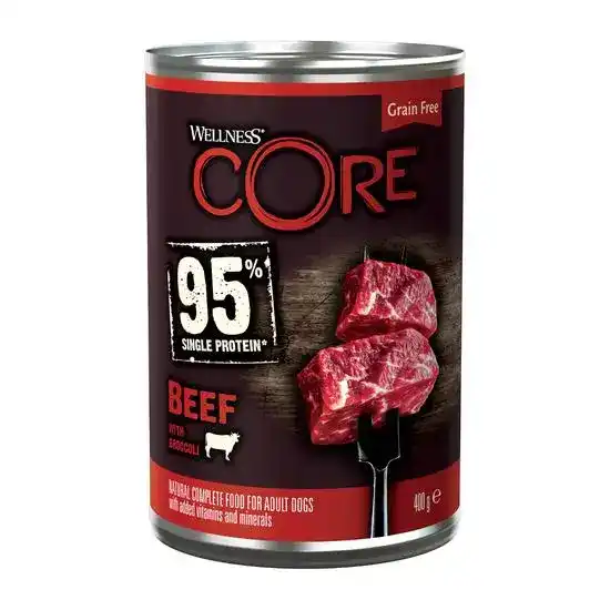 Wellness Core 95% Single Protein Adult Wet Dog Food Beef & Broccoli 400g Cans 17022