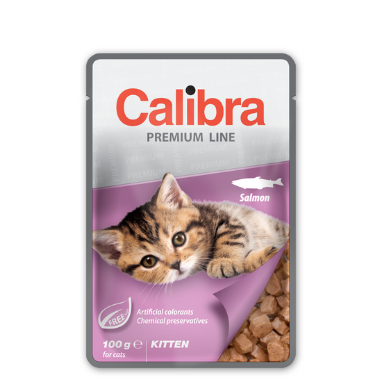 Calibra Premium Line Kitten Wet Cat Food Salmon in Gravy 24 x 100g Pouches 18028