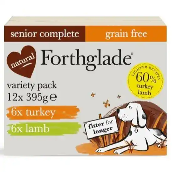 Forthglade Grain Free Complete Senior Wet Dog Food Turkey & Lamb Variety Pack 12 x 395g Trays 17616