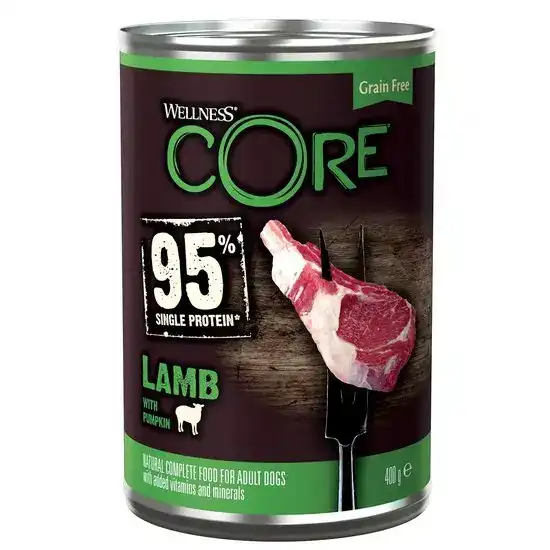 Wellness Core 95% Single Protein Adult Wet Dog Food Lamb & Pumpkin 400g Cans 17020