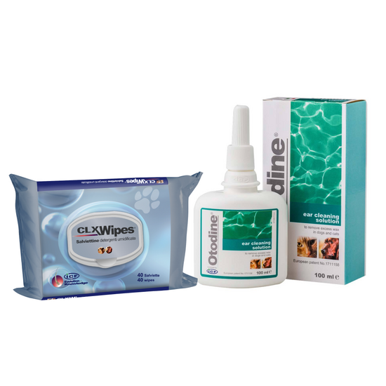 Dog & Cat Petcare Bundle: Otodine Ear Cleaning Solution & CLX Wet Cleaning Wipes 19418