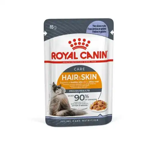 ROYAL CANIN Adult Hair & Skin Care Wet Cat Food with Thin Slices in Jelly 85g Pouches 17388