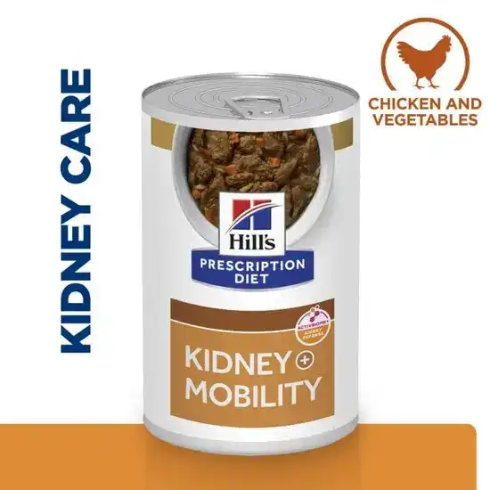 Hill's PRESCRIPTION DIET k/d Kidney + j/d Mobility Wet Dog Food Stew with Chicken & Added Vegetables 12 x 354g Cans 16663