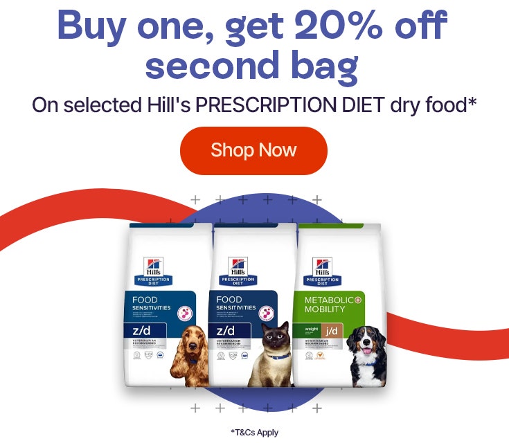 Buy one, get 20% of second bag. On selected Hill's Prescription Diet dry food*