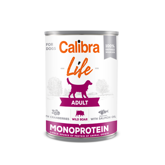 Calibra Life Adult Wet Dog Food Wild Boar & Cranberries 6 x 400g Cans 16231