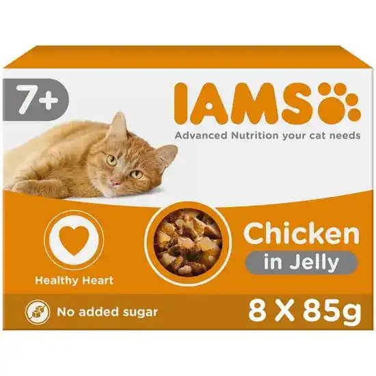 Iams Senior Wet Cat Food with Chicken in Jelly 8 x 85g Pouches 18137