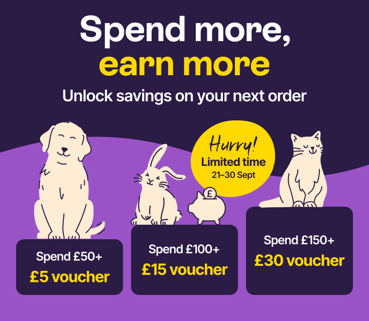 Spend more earn more - Spend £50+ £5 voucher. Spend £100+ £15 voucher. Spend £150+ £30 voucher