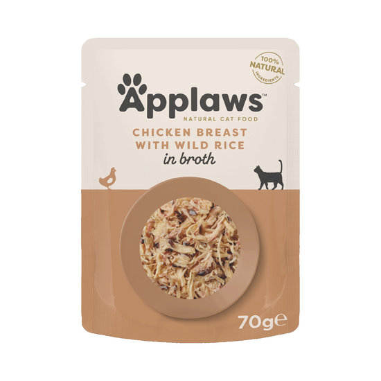 Applaws Natural Adult Wet Cat Food Chicken Breast with Wild Rice in Broth 12 x 70g Pouches 10552