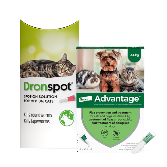 Cats 2.5kg-4kg: 3-Month Advantage Spot-On Flea Treatment with Dronspot Spot-On Wormer 15745