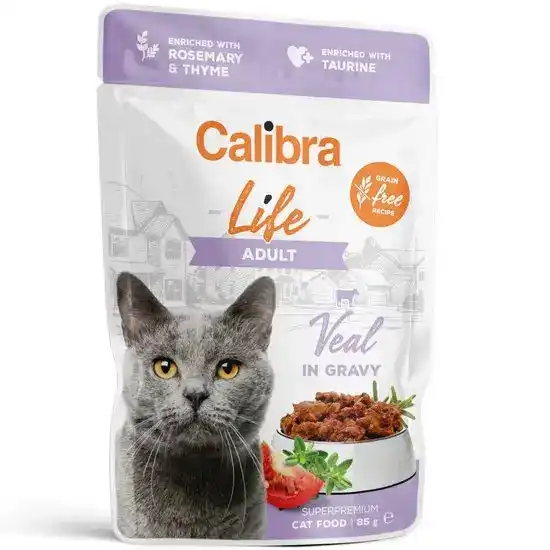 Calibra Life Adult Wet Cat Food Veal in Gravy 28 x 85g Pouches 16907