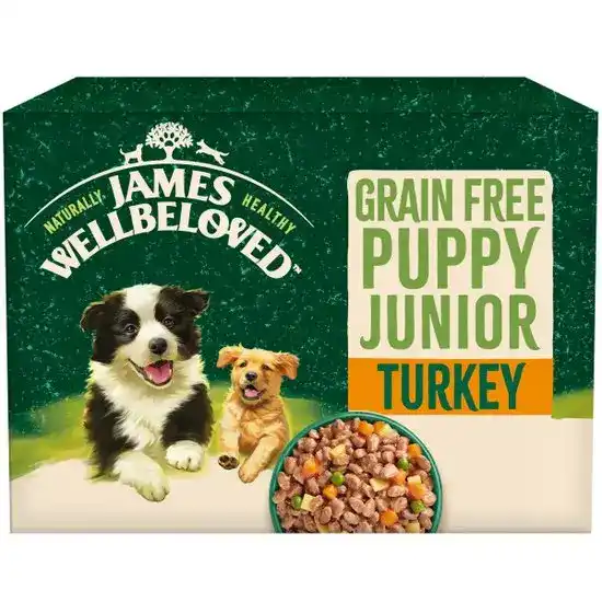 James Wellbeloved Grain Free Puppy & Junior Wet Dog Food with Turkey in Gravy 48 x 90g Pouches 17084
