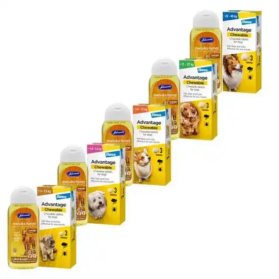3-Month Flea & Tick Treatment Bundle for Dogs: Advantage Chewable Tablets & John 20669