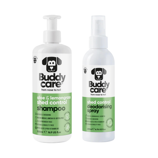 Buddycare Shed Control Aloe and Lemongrass Dog Grooming Bundle: Shampoo and Deod 20785