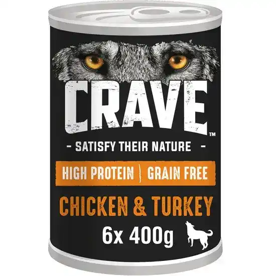 CRAVE Adult Wet Dog Food with Chicken & Turkey in Loaf 6 x 400g Cans 16284