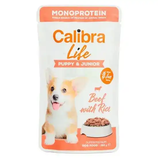Calibra Life Puppy & Junior Wet Dog Food Beef 10 x 150g Pouches 20407