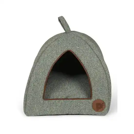 Petface Igloo Cat Bed Sage Green Herringbone 18436