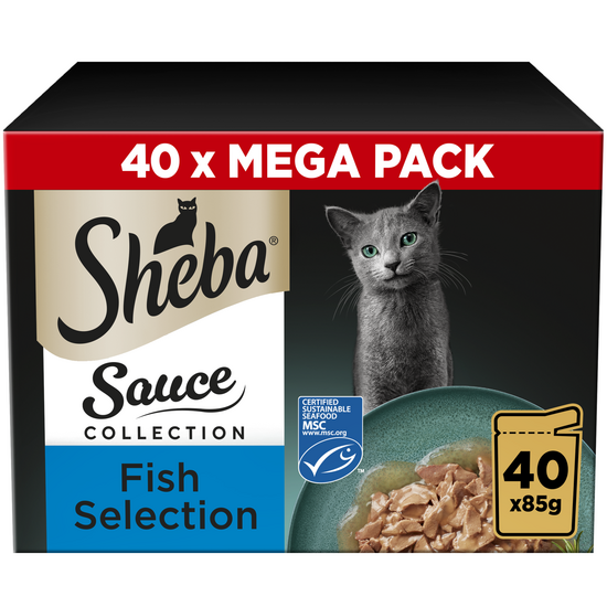 Sheba Sauce Collection Adult Wet Cat Food Fish Selection in Gravy 40 x 85g Pouches 17960