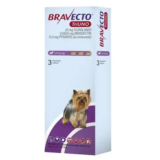BRAVECTO TriUNO Chewable Tablets for Dogs 25mg (1.27kg-2.5kg) 19032