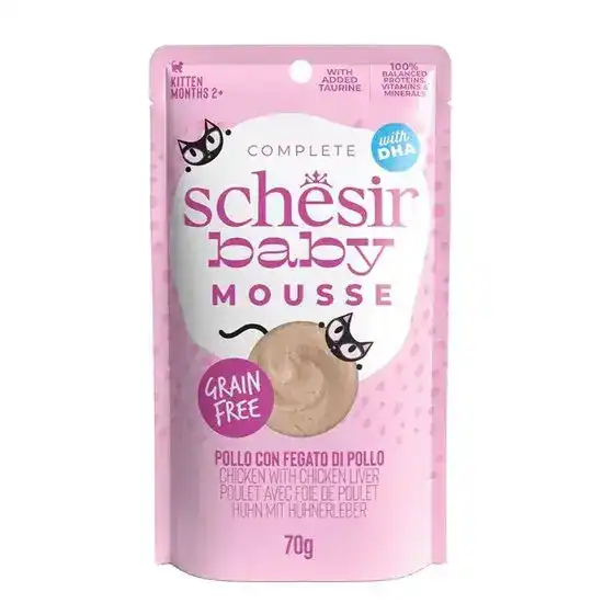 Schesir Baby Complete Kitten Wet Cat Food Mousse with Chicken & Chicken Liver 12 x 70g Pouches 16871
