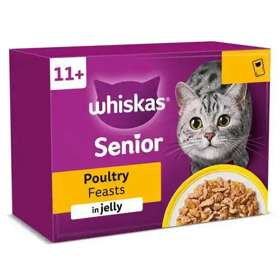 Whiskas 11+ Senior Wet Cat Food Poultry Feasts in Jelly 48 x 85g Pouches 17942