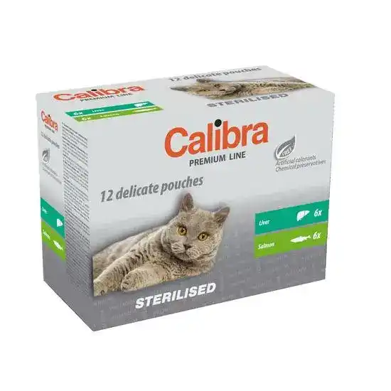 Calibra Premium Line Adult Sterilised Wet Cat Food Chunks in Gravy Multipack 12 18030