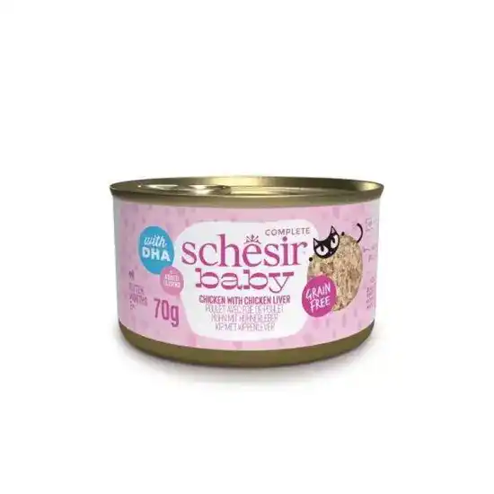 Schesir Baby Complete Kitten Wet Cat Food with Chicken & Liver in Broth 12 x 70g Tins 16870