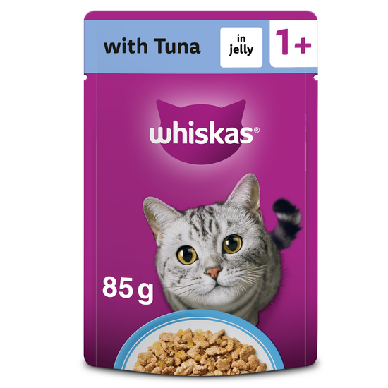 Whiskas 1+ Adult Wet Cat Food with Tuna in Jelly 28 x 85g Pouches 18403