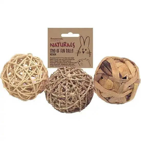 Rosewood Naturals Trio of Fun Medium Balls for Small Animals 3 Pieces 16971