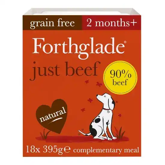 Forthglade Grain Free Complementary Adult Wet Dog Food Just Beef 18 x 395g Trays 17621