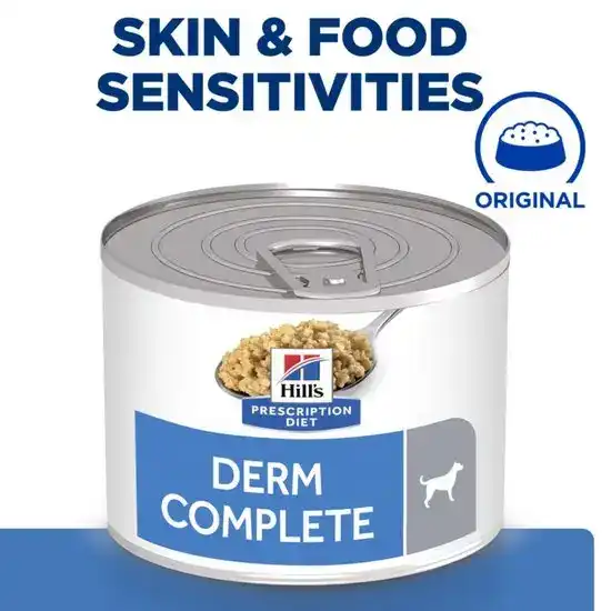 Hill's PRESCRIPTION DIET Derm Complete Skin Care & Food Sensitivities Wet Dog Food Original Flavour 12 x 200g Tins 16834
