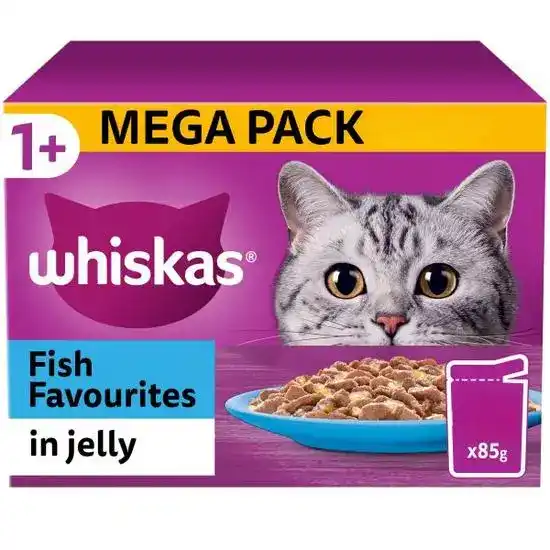 Whiskas 1+ Adult Wet Cat Food Fish Favourites in Jelly 85g Pouches 17950