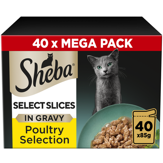 Sheba Select Slices Adult Wet Cat Food Poultry Collection in Gravy 40 x 85g Pouches 17955