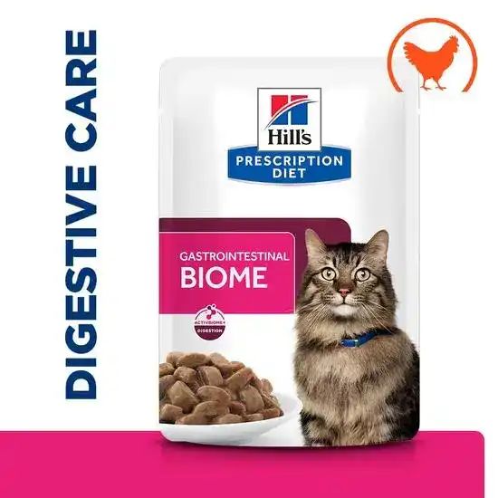 Hill's PRESCRIPTION DIET Gastrointestinal Biome Digestive & Fibre Care Wet Cat Food with Chunks in Gravy with Chicken 48 x 85g Pouches 15873