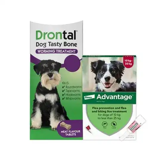 Dogs 10kg - 20kg: 3-Month Advantage Spot-On Flea Treatment with Drontal Tablet Worm Treatment 15740