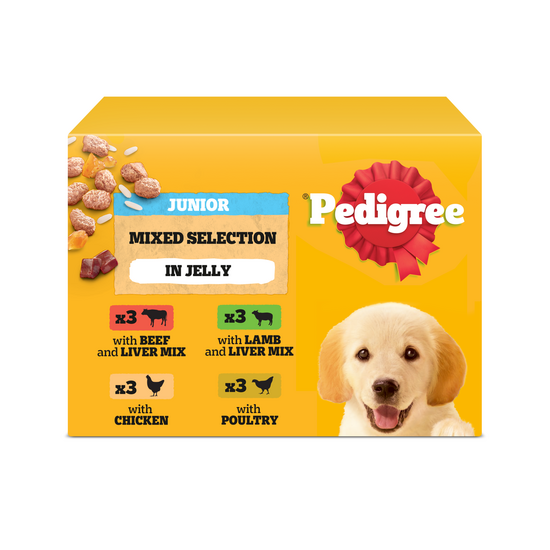 Pedigree Puppy Wet Dog Food Mixed Selection with Rice in Jelly 12 x 100g Pouches 16178