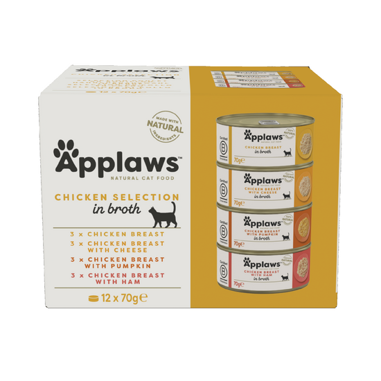 Applaws Natural Adult Wet Cat Food Chicken Selection in Broth 12 x 70g Tins 10550