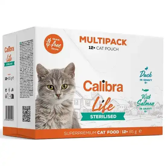 Calibra Life Sterilised Wet Cat Food Multipack Duck & Salmon in Gravy 12 x 85g P 16912