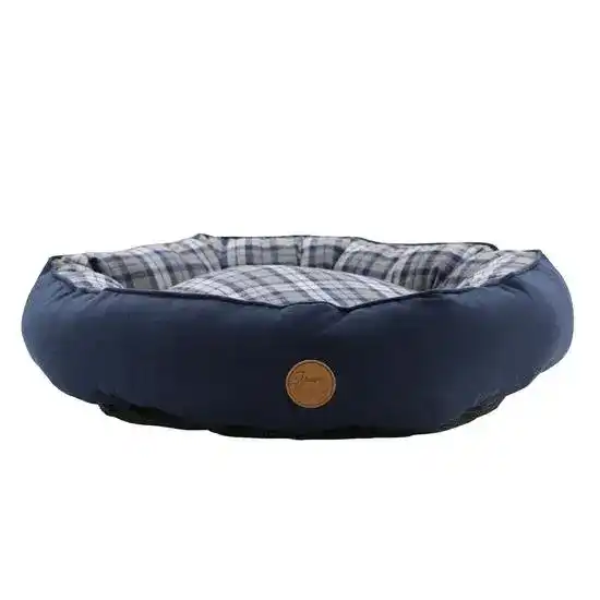 Ancol Sleepy Paws Donut Dog Bed Blue and Grey Tartan 19080